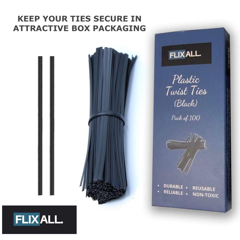 Flixall. 5 inches Twist Ties Pack of 100 - Premium Quality Reusable Black Plastic Coated Twist Ties for Bags, Cords - Bread Ties for Household - Image 4